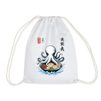 Japanese Cuisine Ukiyo-E Style Sea Food Design - Drawstring Bag - white - Front