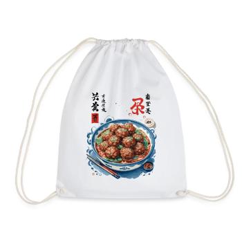 Japanese Ukiyo-e Food Art Meat Ramen Soup - Drawstring Bag - white - Front