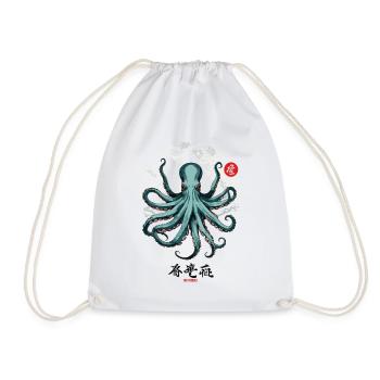 Japanese Octopus Ukiyo-E Kanji Poster Design - Drawstring Bag - white - Front