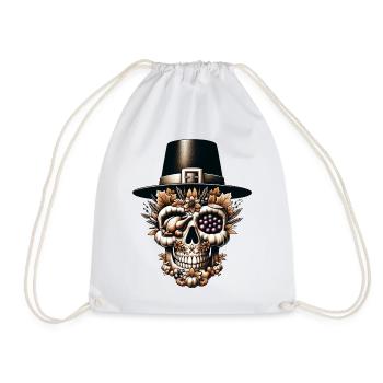 Feast of Thanks Skull Tee Pilgrim’s Celebration - Drawstring Bag - white - Front