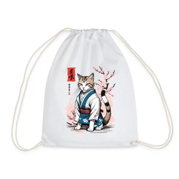 Kimono Katze Asiatische Japan Ukiyo-E Retro Kunst - Turnbeutel - Weiß - Vorne