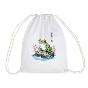 Japanese Frog Ukiyo-E Vintage Artwork - Drawstring Bag - white - Front