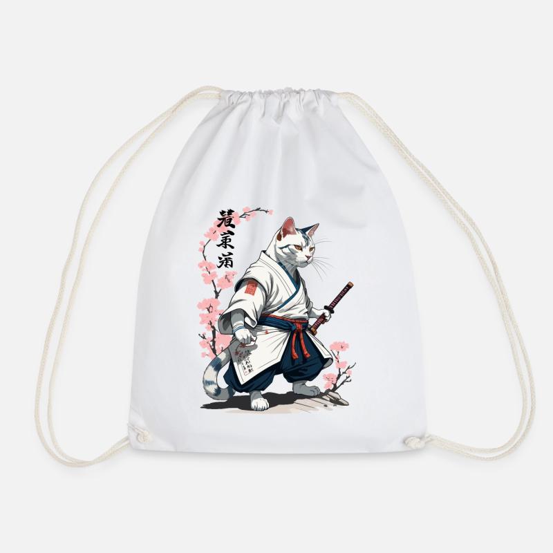 Samurai Katze Retro Japan Anime Kunst Design - Turnbeutel - Weiß