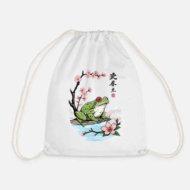 Vintage Ukiyo-E Frosch Kirschblüten Design - Turnbeutel - Weiß