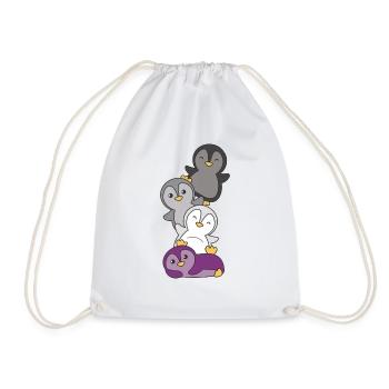 Asexual Flag Pride LGBTQ Cute Penguin Bunch - Drawstring Bag - white - Front