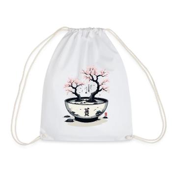 Japanese Cherry Blossom Ukiyo-e Kanji Aesthetic - Drawstring Bag - white - Front