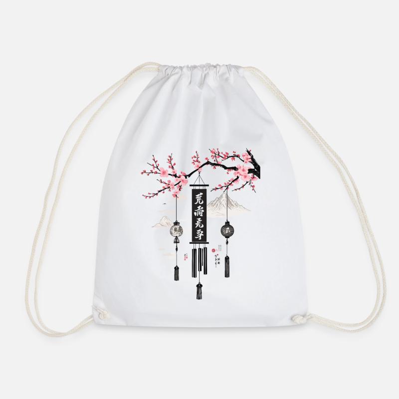 Asiatische Windglocken Kirschblüten Kunst - Turnbeutel - Weiß
