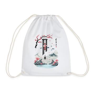 Ukiyo-E Cherry Blossom Pisces Wind Bells Design - Drawstring Bag - white - Front