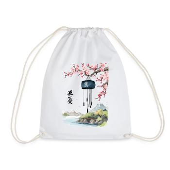 Japanese Landscape Retro Ukiyo-E Wind Bells - Drawstring Bag - white - Front