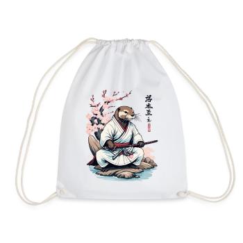 Otter Samurai Cute Japan Ukiyo-E Vintage Design - Drawstring Bag - white - Front