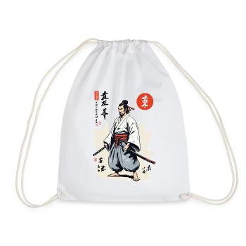 Vintage Japan Samurai with Katana Retro Streetwear - Drawstring Bag - white - Front