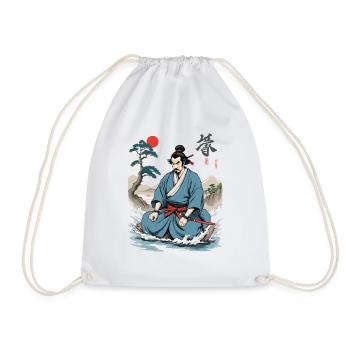 Samurai Ukiyo-E Retro Streetwear Japan Aesthetic - Drawstring Bag - white - Front