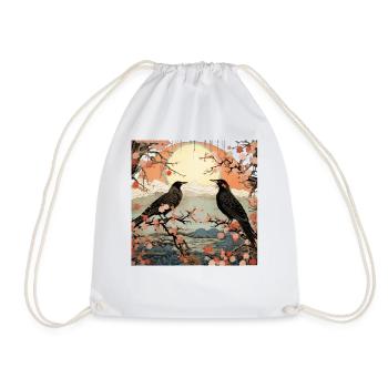 Ukiyo e crow collage art - Drawstring Bag - white - Front