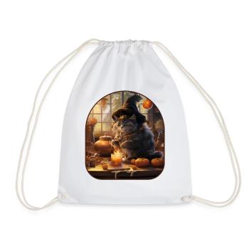 Magical Recipe Witchy Cat Brewing a Mushroom - Drawstring Bag - white - Front