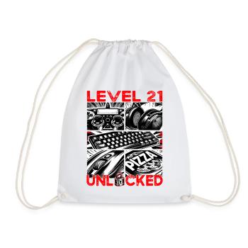 Birthday Level 21 Unlocked Gaming & Gamers - Drawstring Bag - white - Front