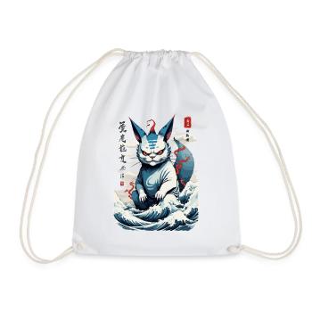Kawaii Monster Cat Yokai Vintage Cat Design - Drawstring Bag - white - Front