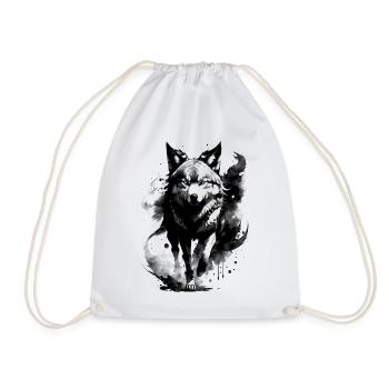 Wolf in Ink-Splash Design with Turquoise Eyes - Drawstring Bag - white - Front