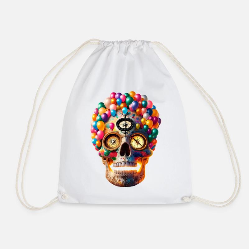Fiesta Glow Skull T Shirt Albuquerque Balloon - Drawstring Bag - white