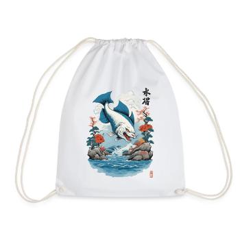 Ukiyo-E Catfish Japan Cat Streetwear Style - Drawstring Bag - white - Front