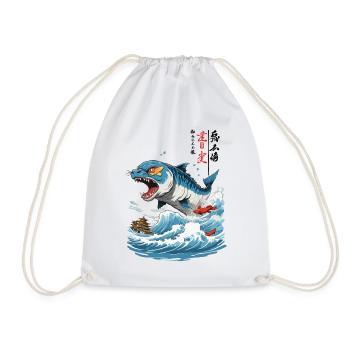 Ukiyo-E Fish Monster Vintage Style - Drawstring Bag - white - Front