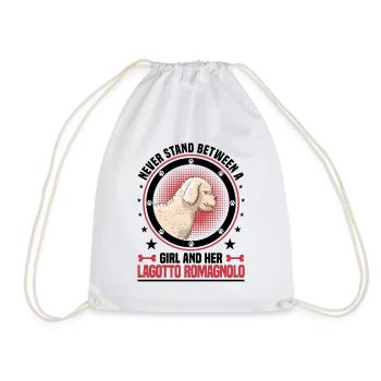 Girl and her Lagotto Romagnolo water dog - Drawstring Bag - white - Front