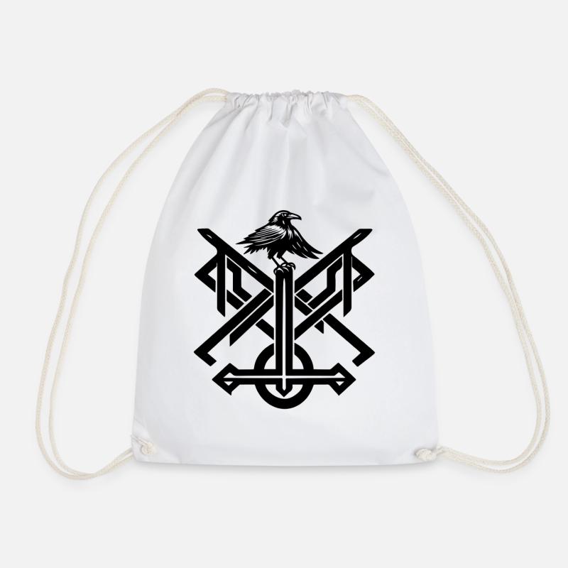 Viking Raven Odin Norse Rune - Drawstring Bag - white