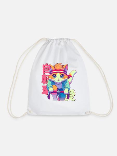 Radfahrender Anime Katze Neko - Turnbeutel - Weiß