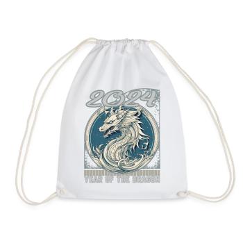 Chines New Year of Dragon Minimalist Line Art - Drawstring Bag - white - Front