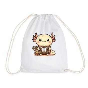 Kawaii Steampunk Axolotl Fantasy Axolotl Lover - Drawstring Bag - white - Front