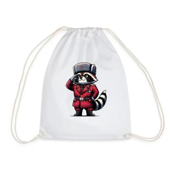 Communist Raccoon Cartoon - Drawstring Bag - white - Front