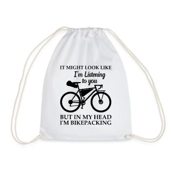 Gravel Bike Bikepacker - In My Head I'm Bikepackin - Drawstring Bag - white - Front