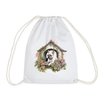 French Bulldog Cottagecore Rose Arbor Retreat Men - Drawstring Bag - white - Front