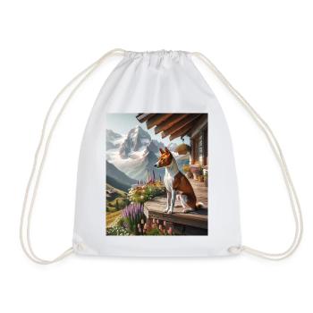 Basenji Mountain Cottagecore Retreat Men Women - Drawstring Bag - white - Front