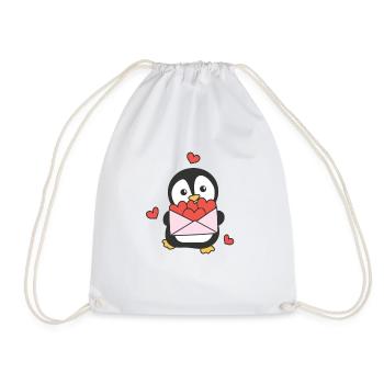Pinguin zum Valentinstag süße Tiere mit Herzen - Turnbeutel - Weiß - Vorne