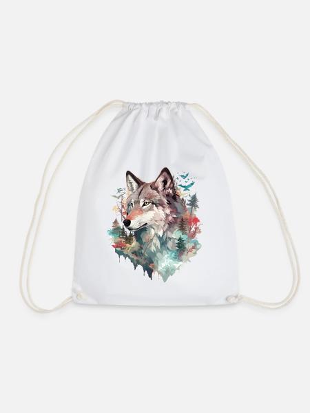 Wolf Wolfskopf Natur Wildnis Abenteuer Wald Kunst - Turnbeutel - Weiß