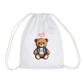 Teddy Bear Cartoon with Heart Teddy Bear Cute - Drawstring Bag - white - Front