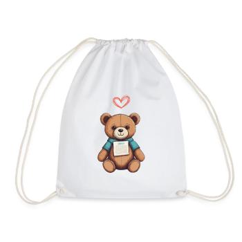 Teddy Bear Cartoon with Heart Teddy Bear Cute - Drawstring Bag - white - Front