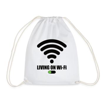 Living On Wi-Fi Wifi Wifi Saying Internet Signal - Drawstring Bag - white - Front