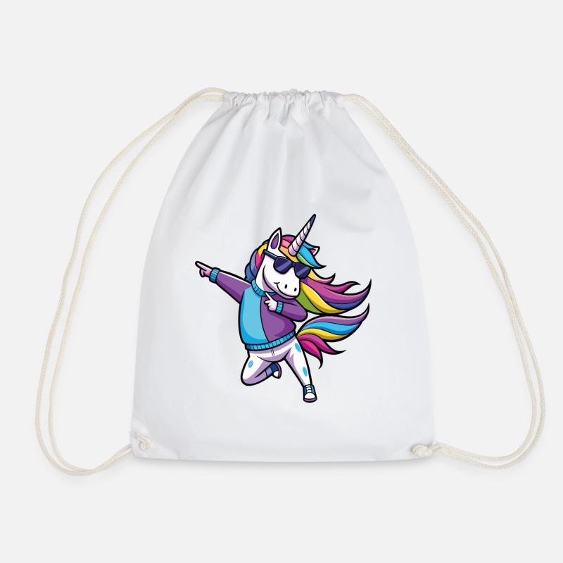 Rainbow Unicorn Dancer Illustration - Drawstring Bag - white