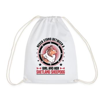 Girl and her Sheltie Shetland Sheepdog - Drawstring Bag - white - Front