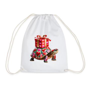 Turtle Shell Hearts Valentine's Day Slow and Sure - Drawstring Bag - white - Front