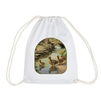 Grenouille canetons pavé pont étang - Sac de sport léger - blanc - Devant