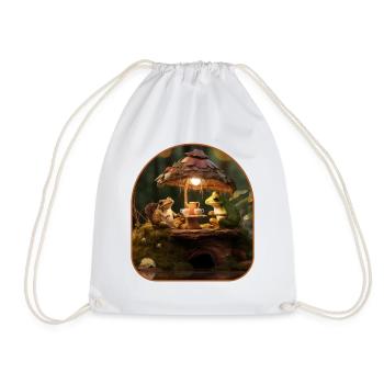 Adorable Frog Snail Tea Party Tree Stump - Drawstring Bag - white - Front