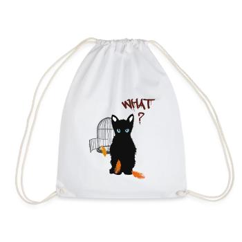 Little black cute kitten and bird - Drawstring Bag - white - Front
