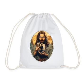 Jésus se blottit Vintage appareil photo T Shirt, Christian - Sac de sport léger - blanc - Devant
