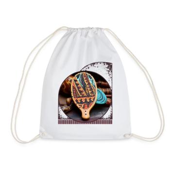 Tribal Patterns And Textures On Pickleball - Drawstring Bag - white - Front