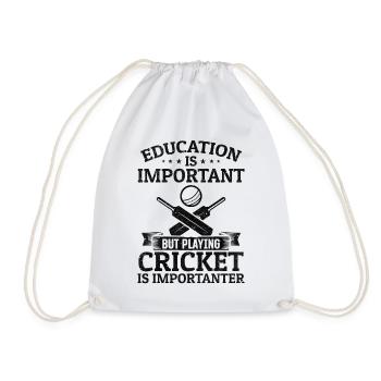 Education is important but playing Cricket is impo - Drawstring Bag - white - Front