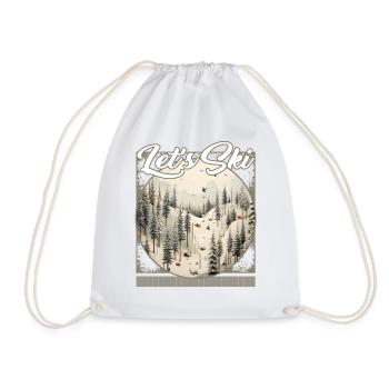 Let’s Ski Alpine Ski Forest Snow Stuck Skis Bird - Drawstring Bag - white - Front