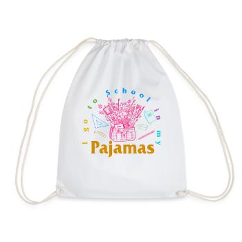 Online School Shirt, I Go To In My Pajamas Tee, - Drawstring Bag - white - Front