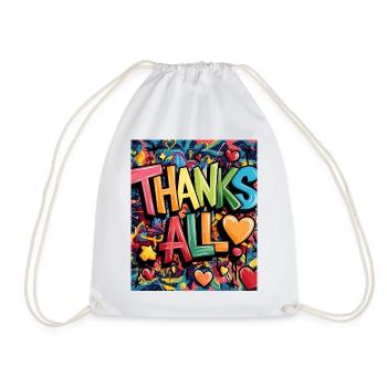 Cheerful graffiti-style thank you illustration - Drawstring Bag - white - Front